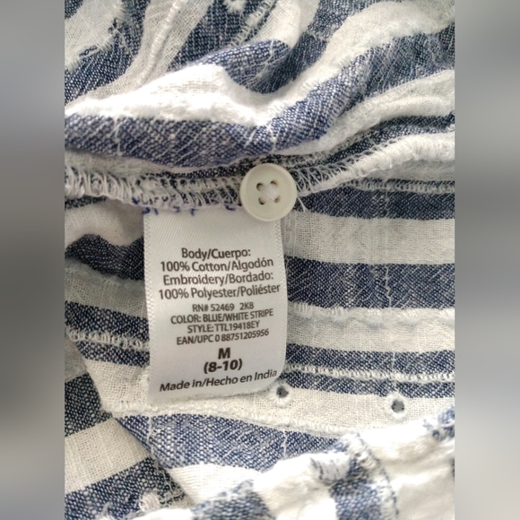 Sweet Time and Tru Peasant Blouse Shirt Blue White Embroidered Eyelet Medium - Picture 5 of 8